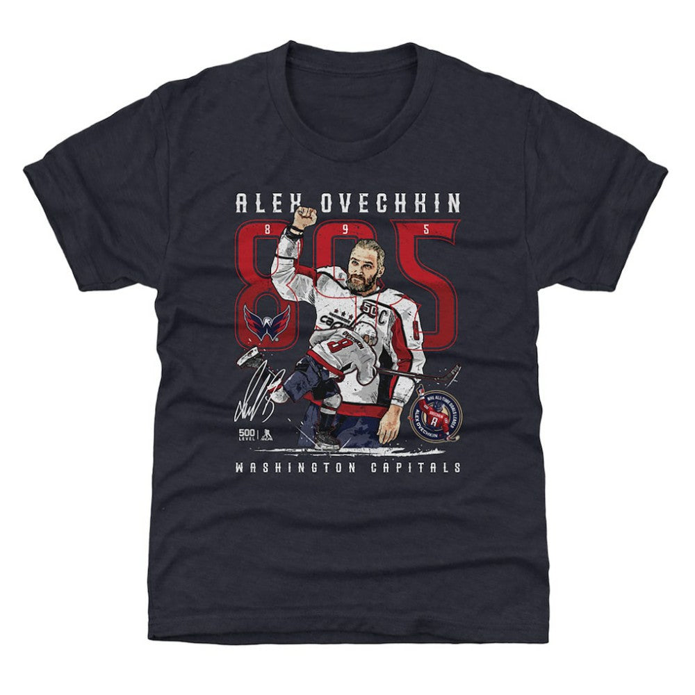 Alexander Ovechkin Washington Capitals 500 Level Youth NHL All-Time Leading Goal Scorer The Shot T-Shirt Navy