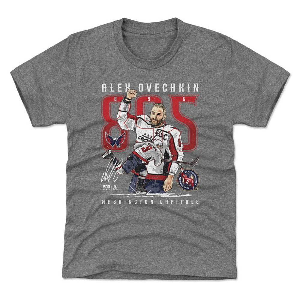 Alexander Ovechkin Washington Capitals 500 Level Youth NHL All-Time Leading Goal Scorer The Shot T-Shirt Gray