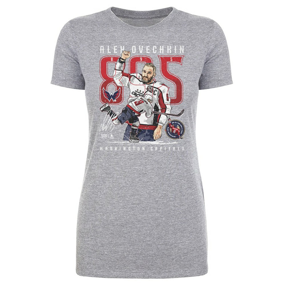Alexander Ovechkin Washington Capitals 500 Level Women's NHL All-Time Leading Goal Scorer The Shot T-Shirt Heather Gray