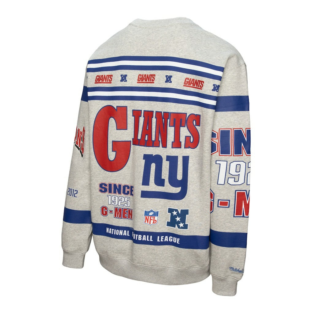 New York Giants All Over Print Vintage Fleece Crewneck Sweatshirt Heather Gray - Mitchell & Ness