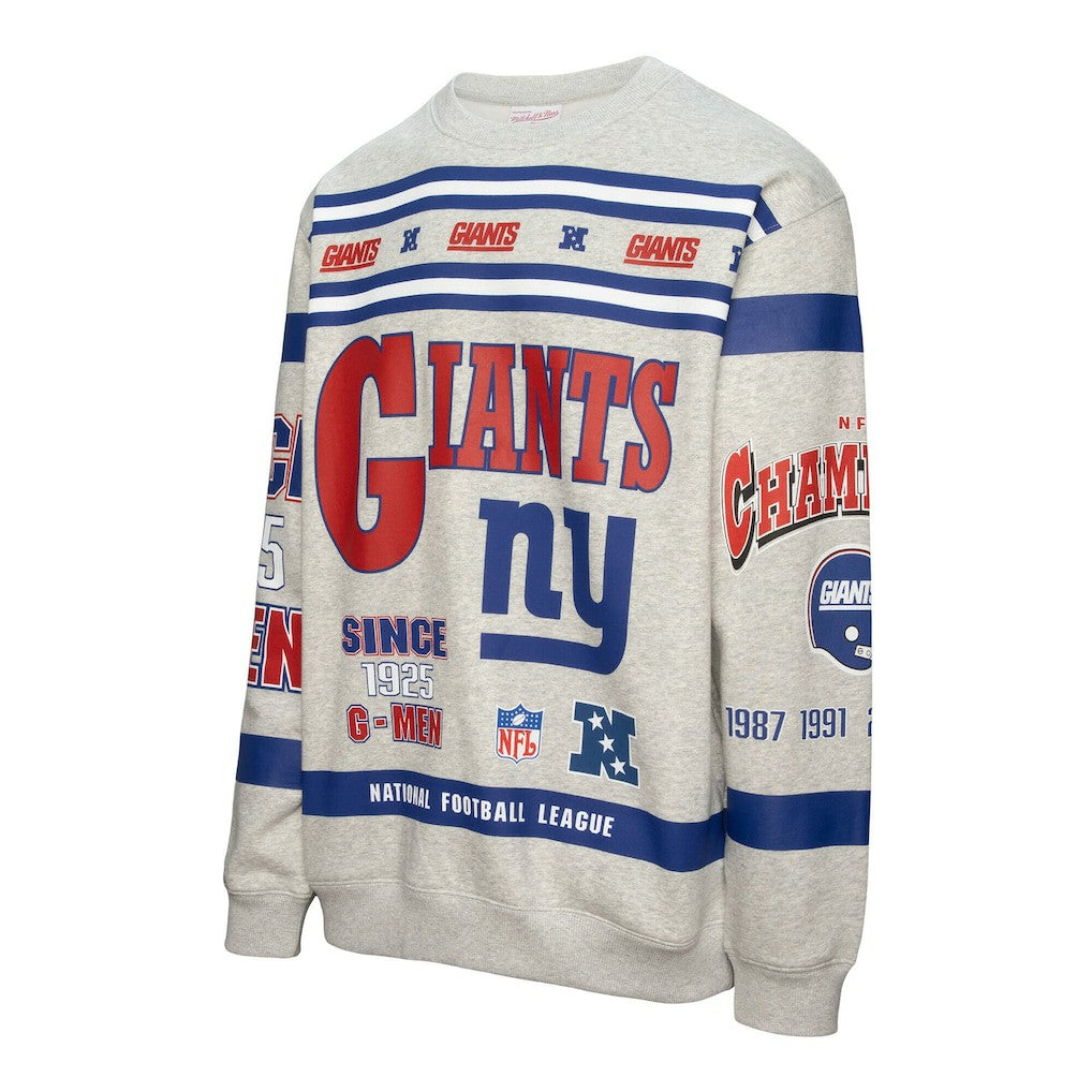 New York Giants All Over Print Vintage Fleece Crewneck Sweatshirt Heather Gray - Mitchell & Ness