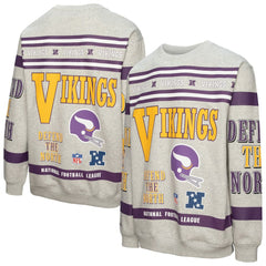 Minnesota Vikings All Over Print Vintage Fleece Crewneck Sweatshirt Heather Gray - Mitchell & Ness