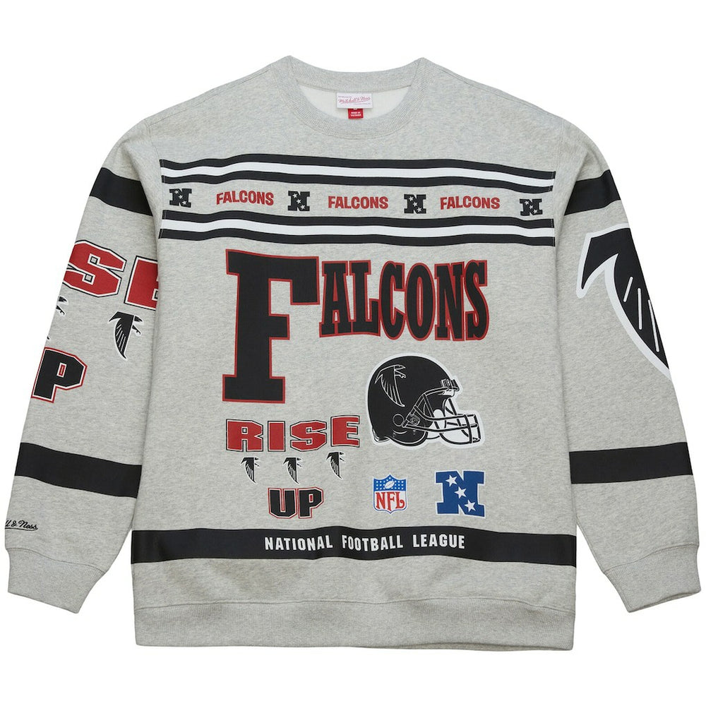 Atlanta Falcons All Over Print Vintage Fleece Crewneck Sweatshirt Heather Gray - Mitchell & Ness