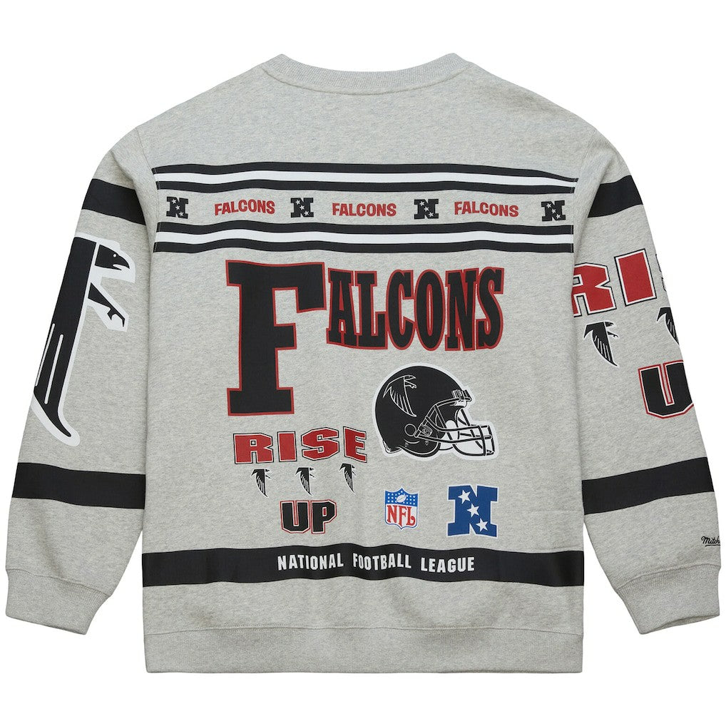Atlanta Falcons All Over Print Vintage Fleece Crewneck Sweatshirt Heather Gray - Mitchell & Ness