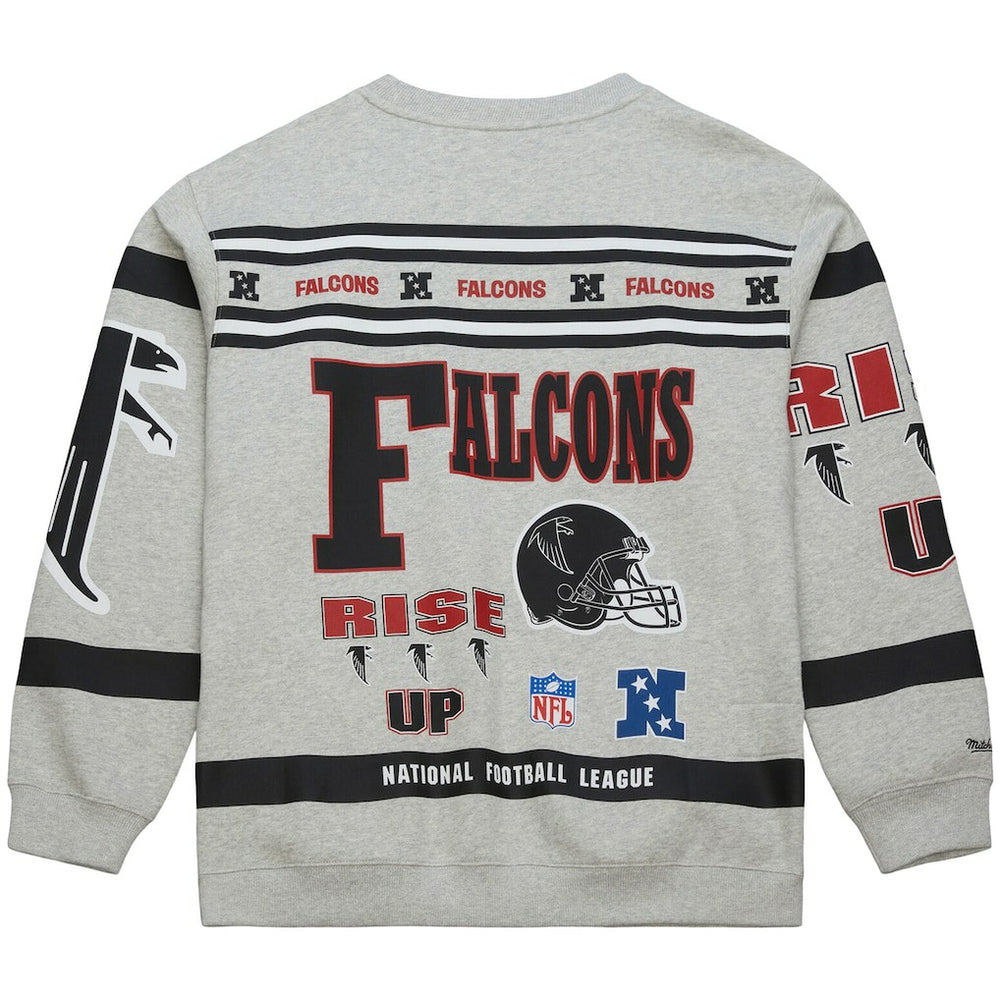 Atlanta Falcons All Over Print Vintage Fleece Crewneck Sweatshirt Heather Gray - Mitchell & Ness