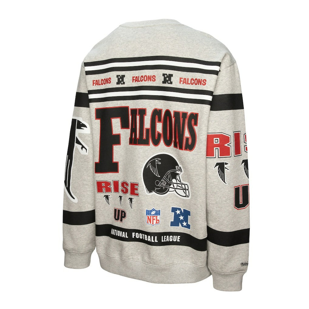 Atlanta Falcons All Over Print Vintage Fleece Crewneck Sweatshirt Heather Gray - Mitchell & Ness