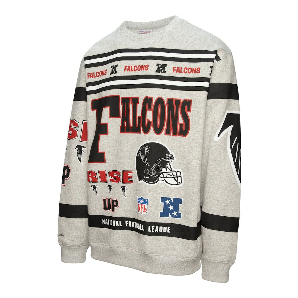 Atlanta Falcons All Over Print Vintage Fleece Crewneck Sweatshirt Heather Gray - Mitchell & Ness