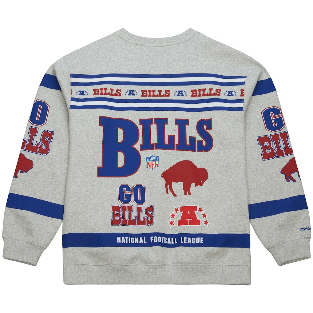 Buffalo Bills All Over Print Vintage Fleece Crewneck Sweatshirt Heather Gray - Mitchell & Ness
