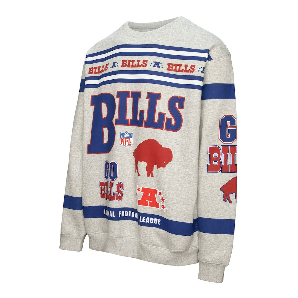 Buffalo Bills All Over Print Vintage Fleece Crewneck Sweatshirt Heather Gray - Mitchell & Ness