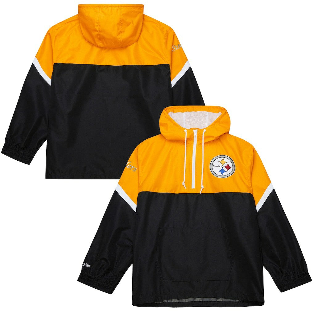 Pittsburgh Steelers Tie Breaker Vintage Logo Lightweight Anorak Half-Zip Windbreaker Gold/Black - Mitchell & Ness