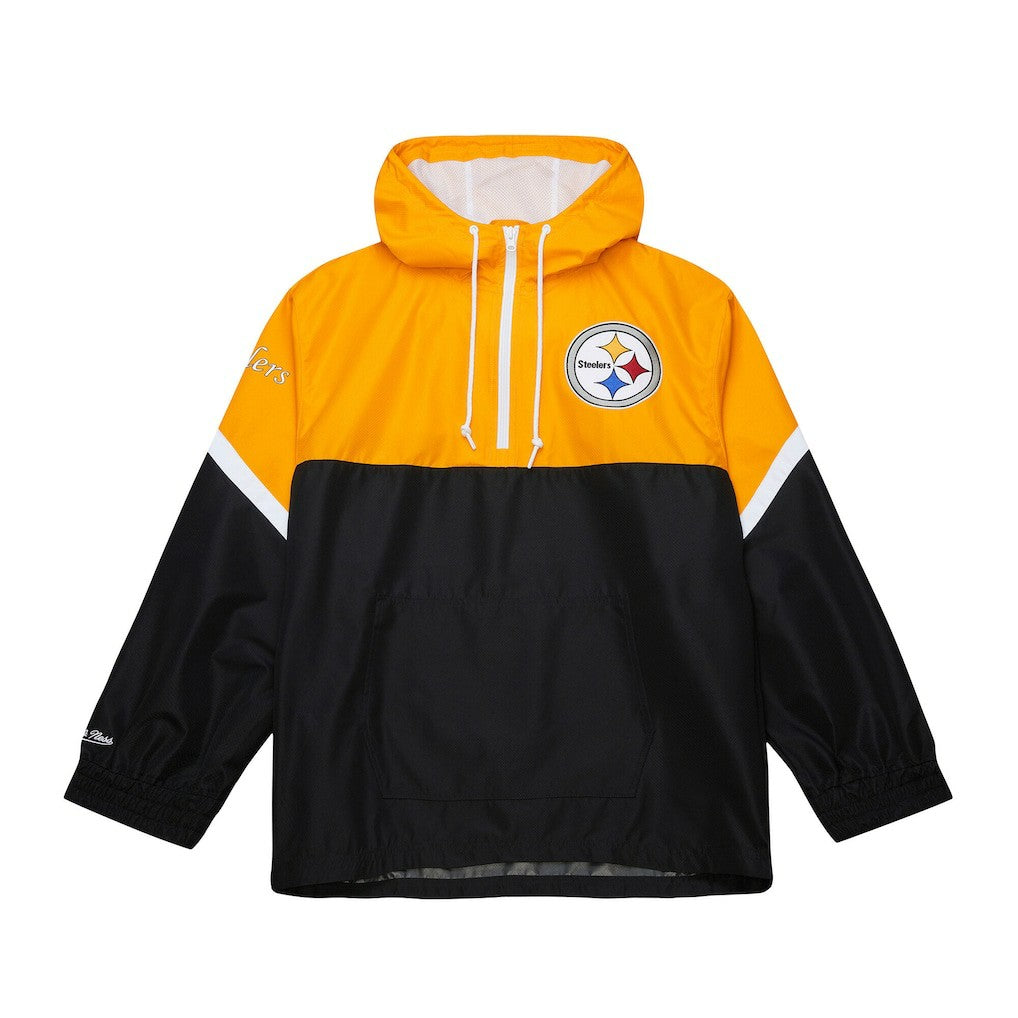 Pittsburgh Steelers Tie Breaker Vintage Logo Lightweight Anorak Half-Zip Windbreaker Gold/Black - Mitchell & Ness
