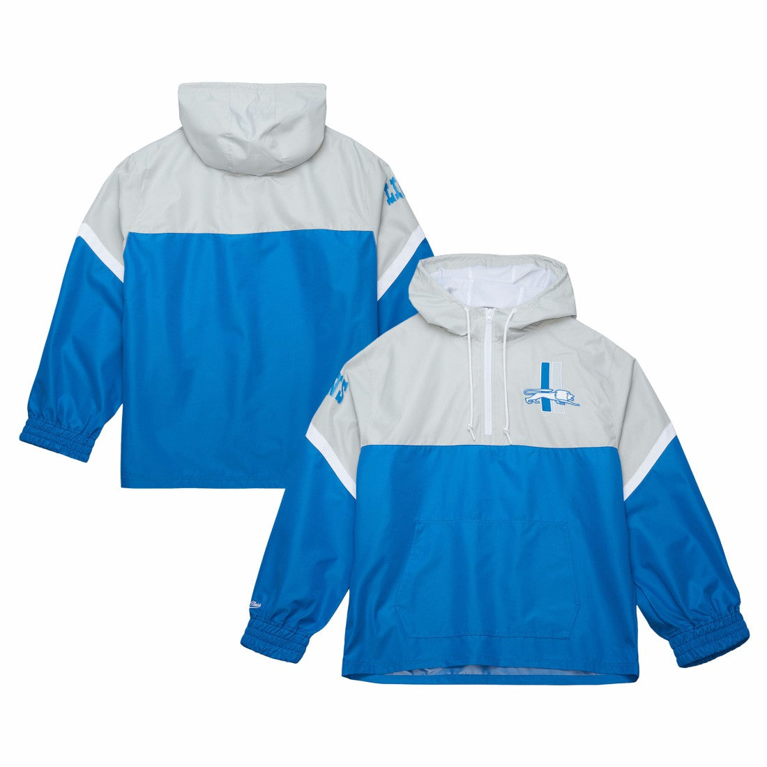 Detroit Lions Tie Breaker Vintage Logo Lightweight Anorak Half-Zip Windbreaker Silver/Blue - Mitchell & Ness