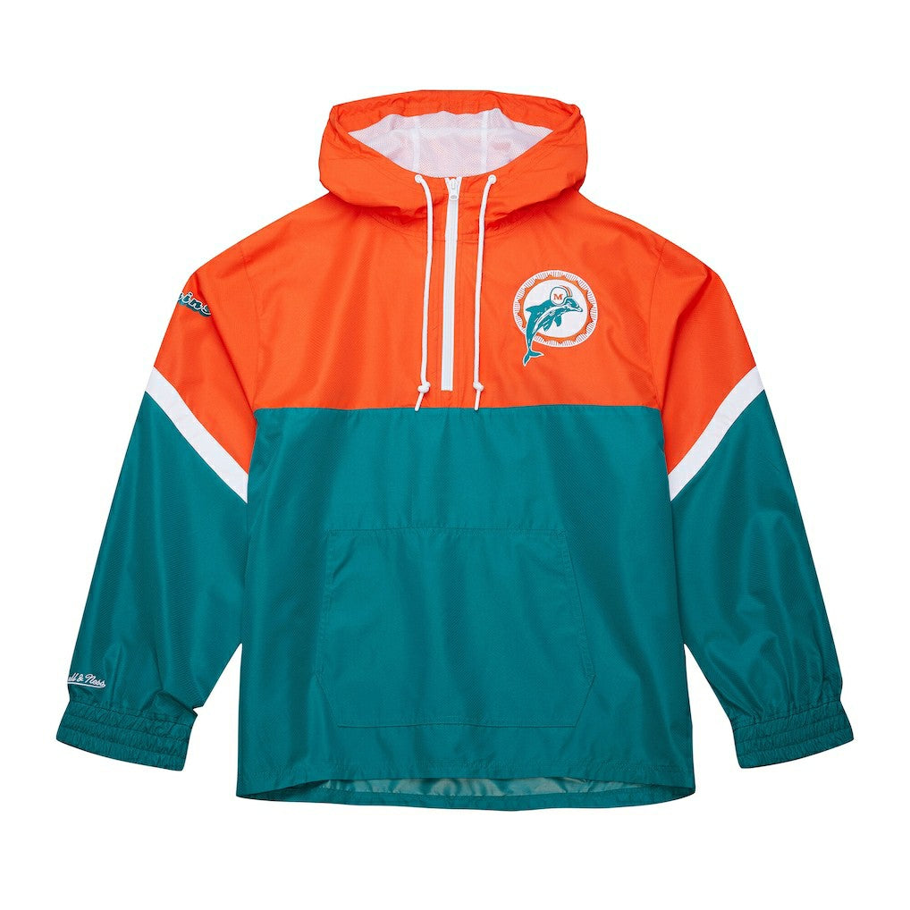 Miami Dolphins Tie Breaker Vintage Logo Lightweight Anorak Half-Zip Windbreaker Orange/Aqua - Mitchell & Ness
