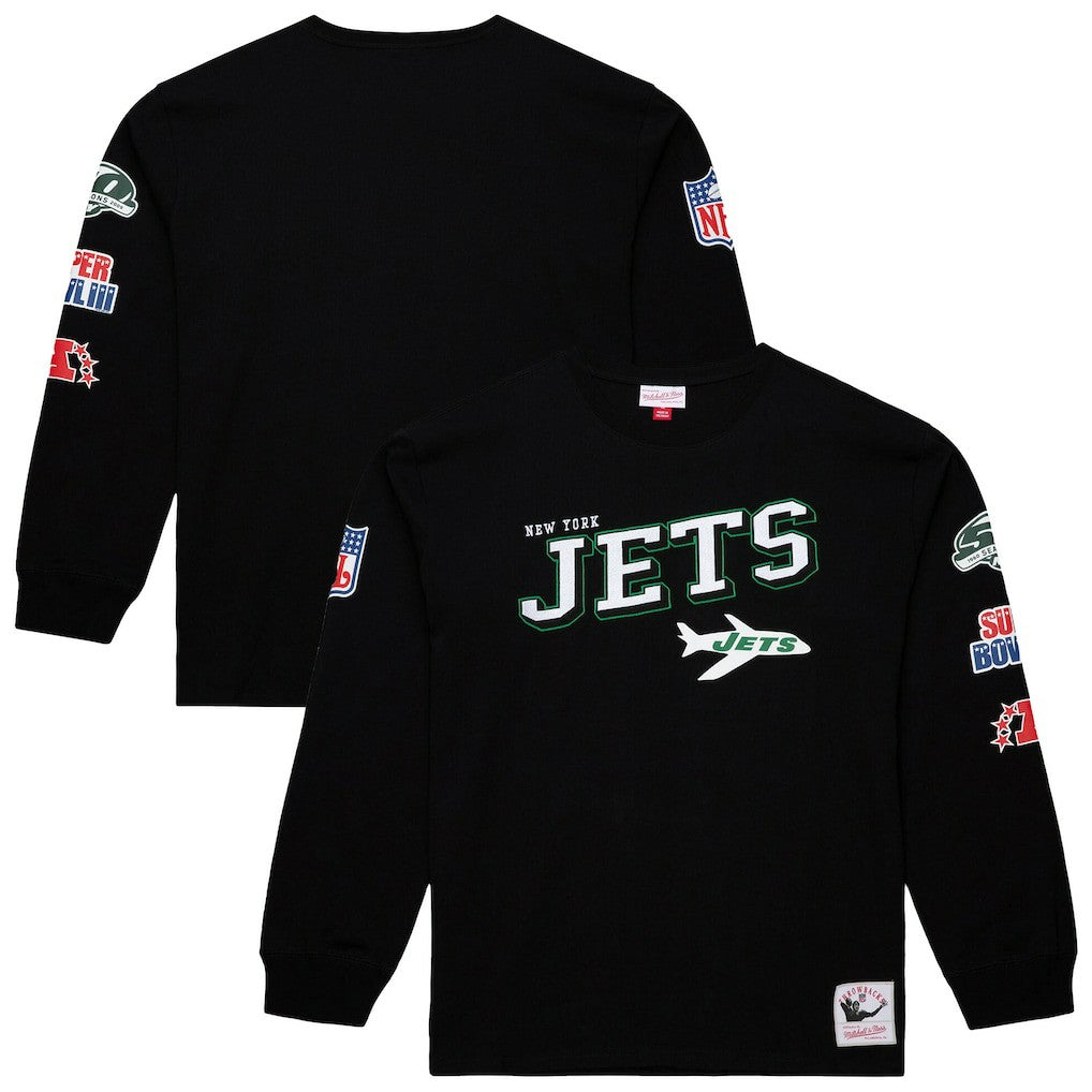 New York Jets Training Camp Vintage Logos Long Sleeve T-Shirt Black - Mitchell & Ness