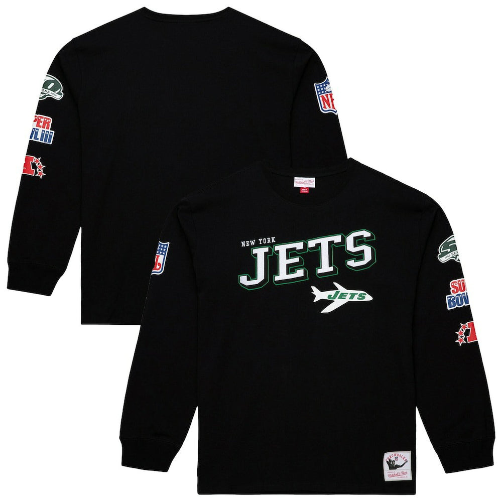 New York Jets Training Camp Vintage Logos Long Sleeve T-Shirt Black - Mitchell & Ness