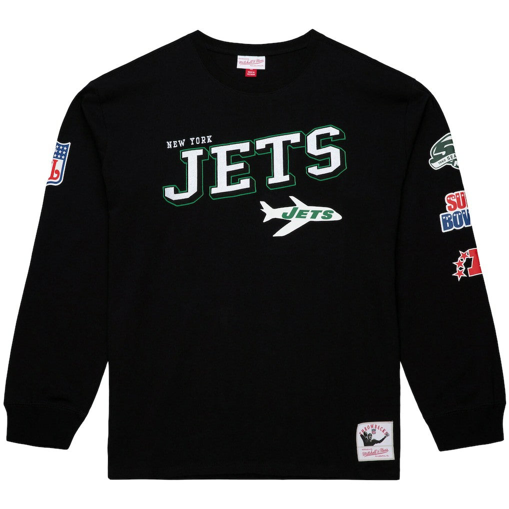 New York Jets Training Camp Vintage Logos Long Sleeve T-Shirt Black - Mitchell & Ness