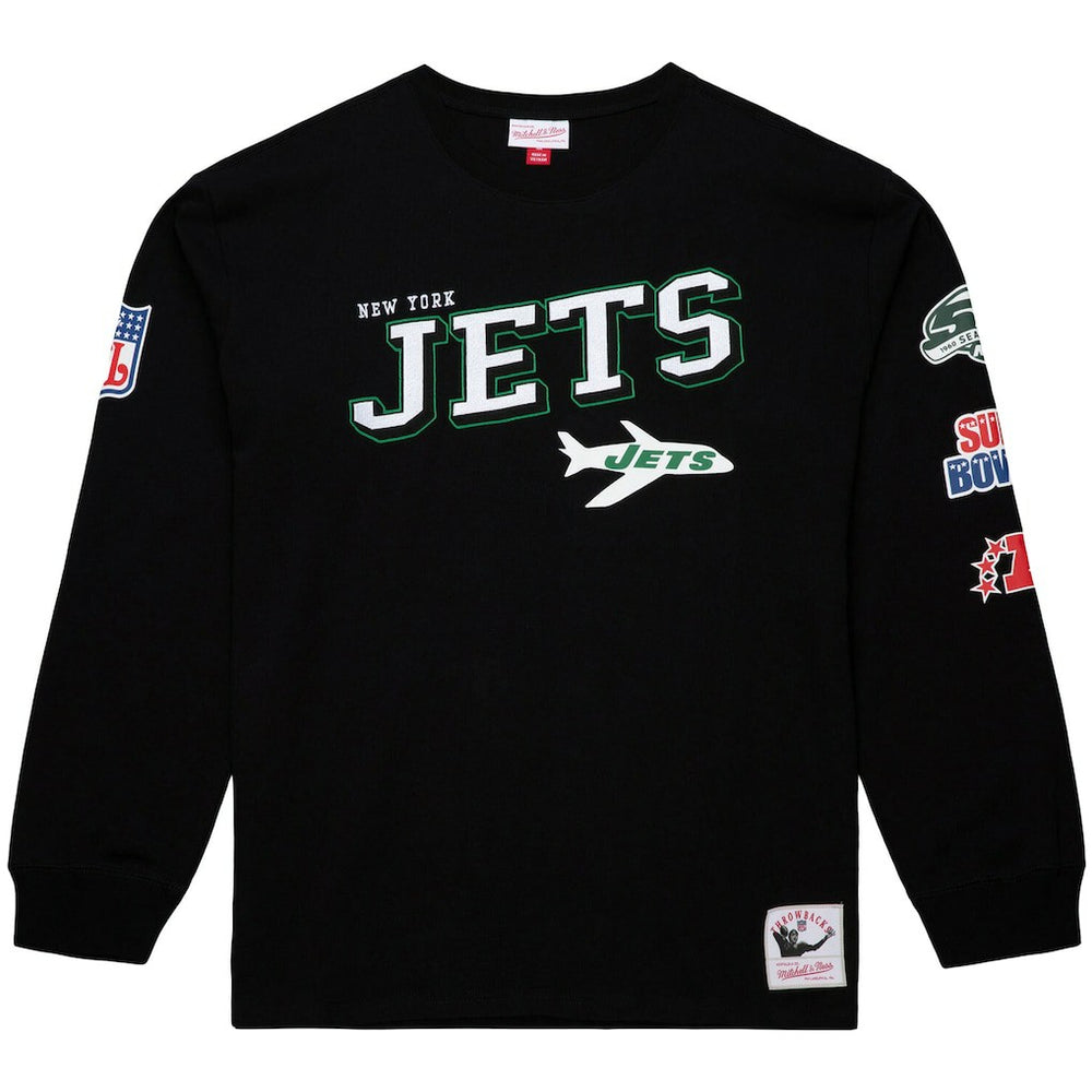 New York Jets Training Camp Vintage Logos Long Sleeve T-Shirt Black - Mitchell & Ness
