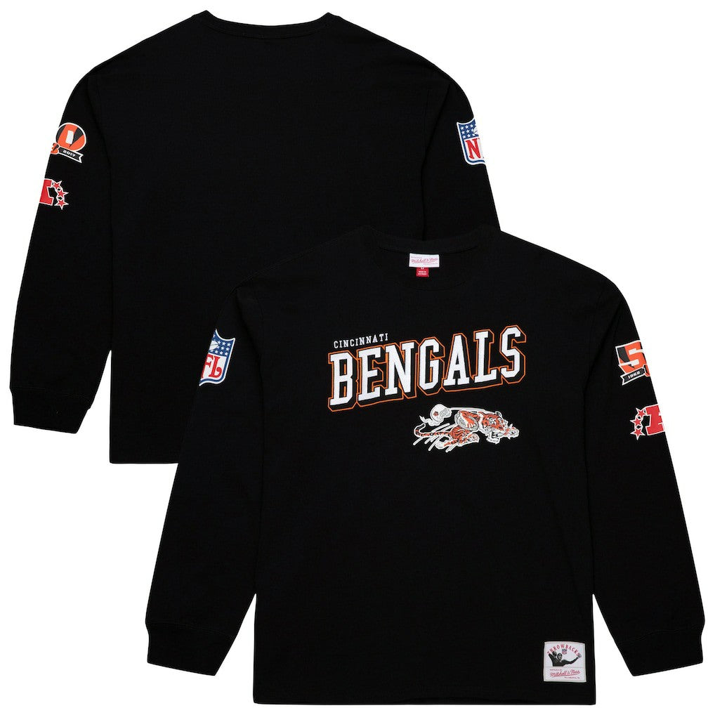 Cincinnati Bengals Training Camp Vintage Logos Long Sleeve T-Shirt Black - Mitchell & Ness