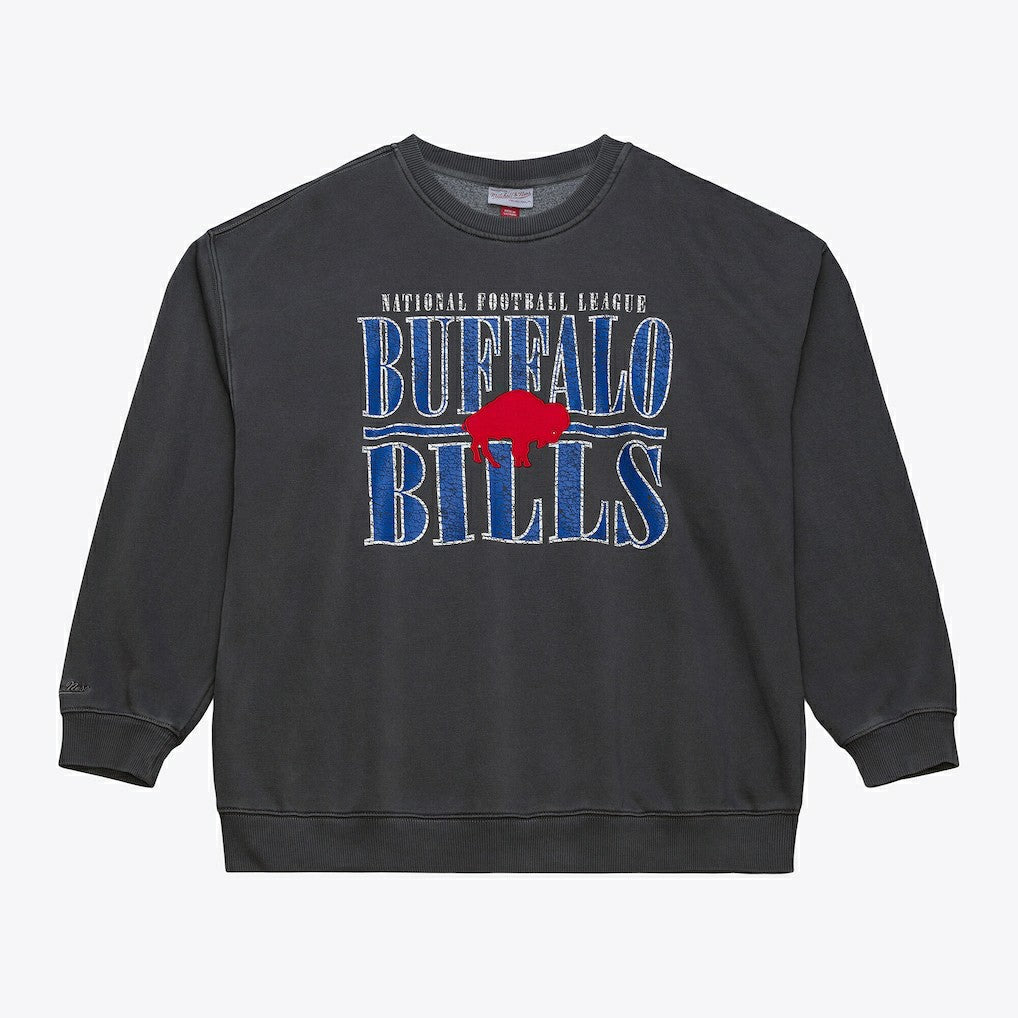 Buffalo Bills Downtown Crew Vintage Logo Sweatshirt Black - Mitchell & Ness