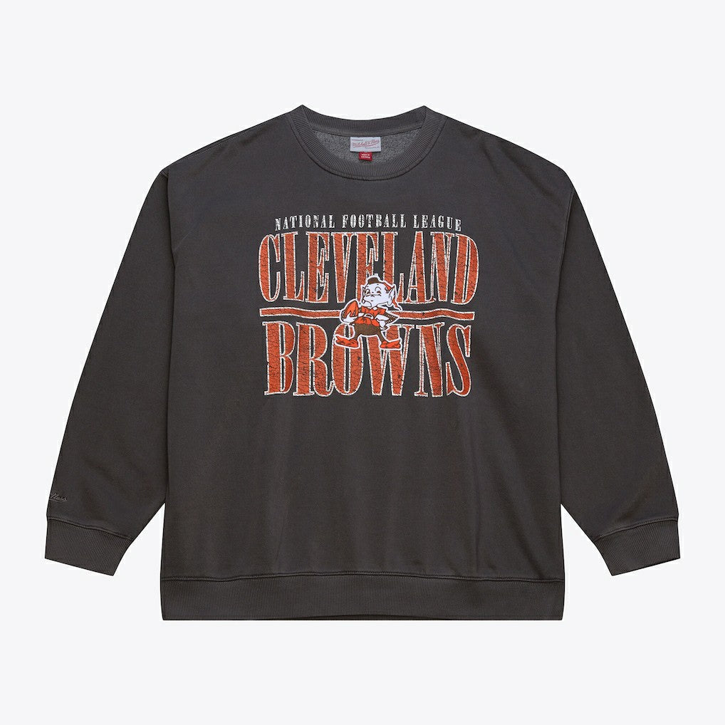 Cleveland Browns Downtown Crew Vintage Logo Sweatshirt Black - Mitchell & Ness