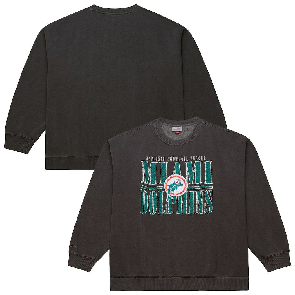 Miami Dolphins Downtown Crew Vintage Logo Sweatshirt Black - Mitchell & Ness