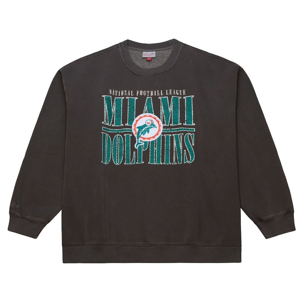 Miami Dolphins Downtown Crew Vintage Logo Sweatshirt Black - Mitchell & Ness