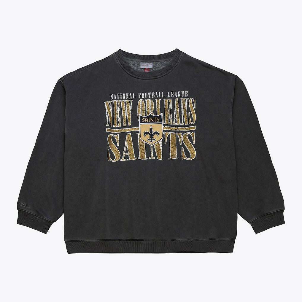 New Orleans Saints Downtown Crew Vintage Logo Sweatshirt Black - Mitchell & Ness
