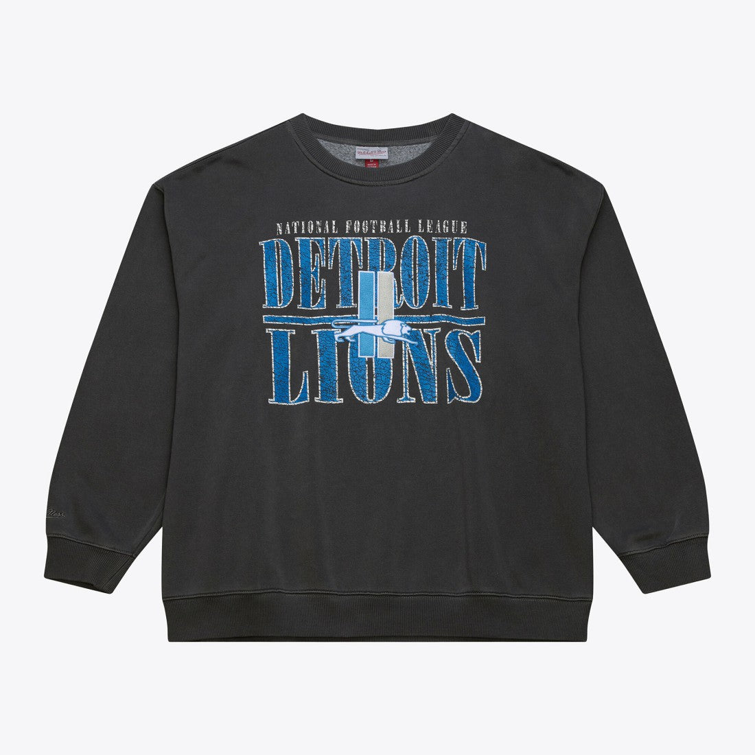Detroit Lions Downtown Crew Vintage Logo Sweatshirt Black - Mitchell & Ness