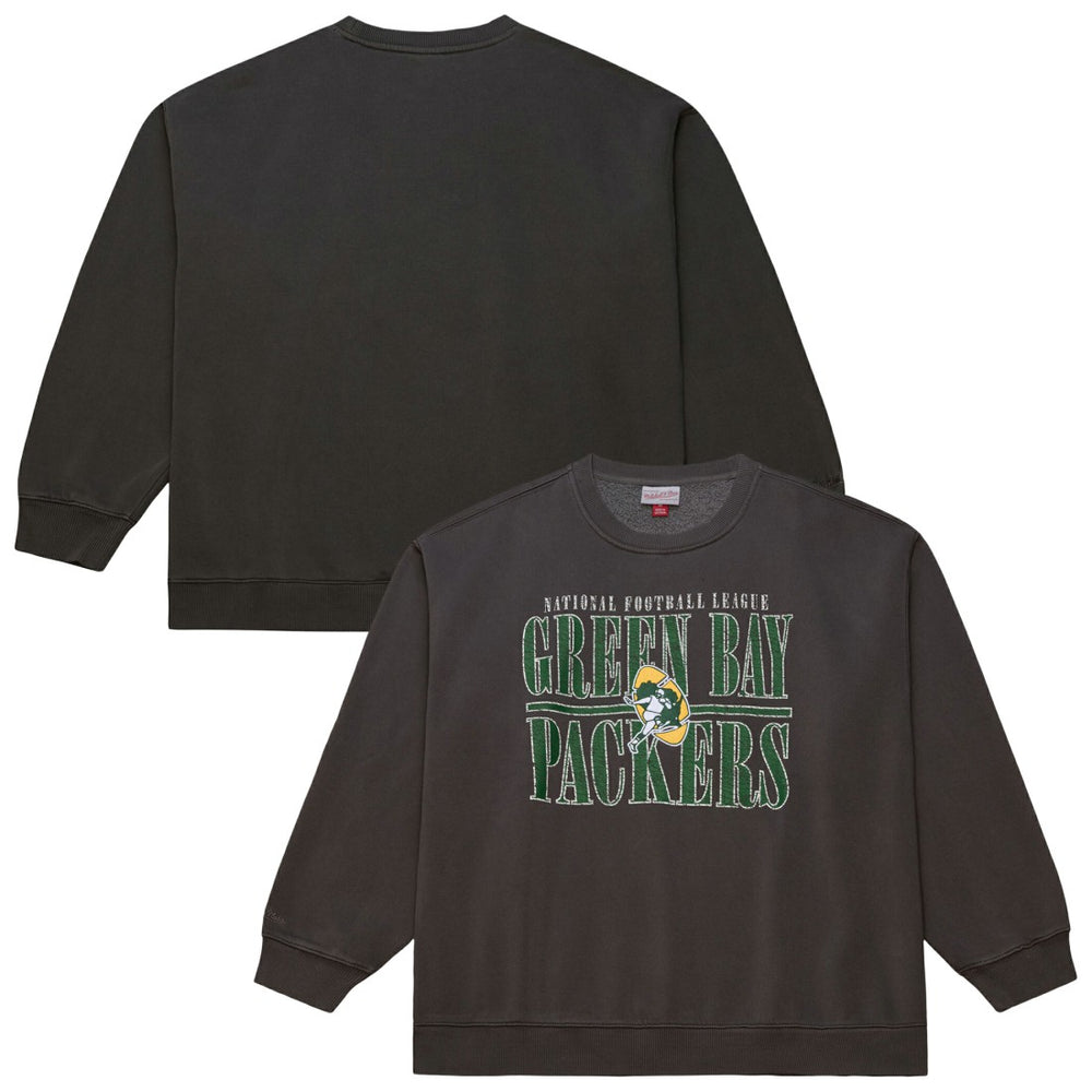 Green Bay Packers Downtown Crew Vintage Logo Sweatshirt Black - Mitchell & Ness