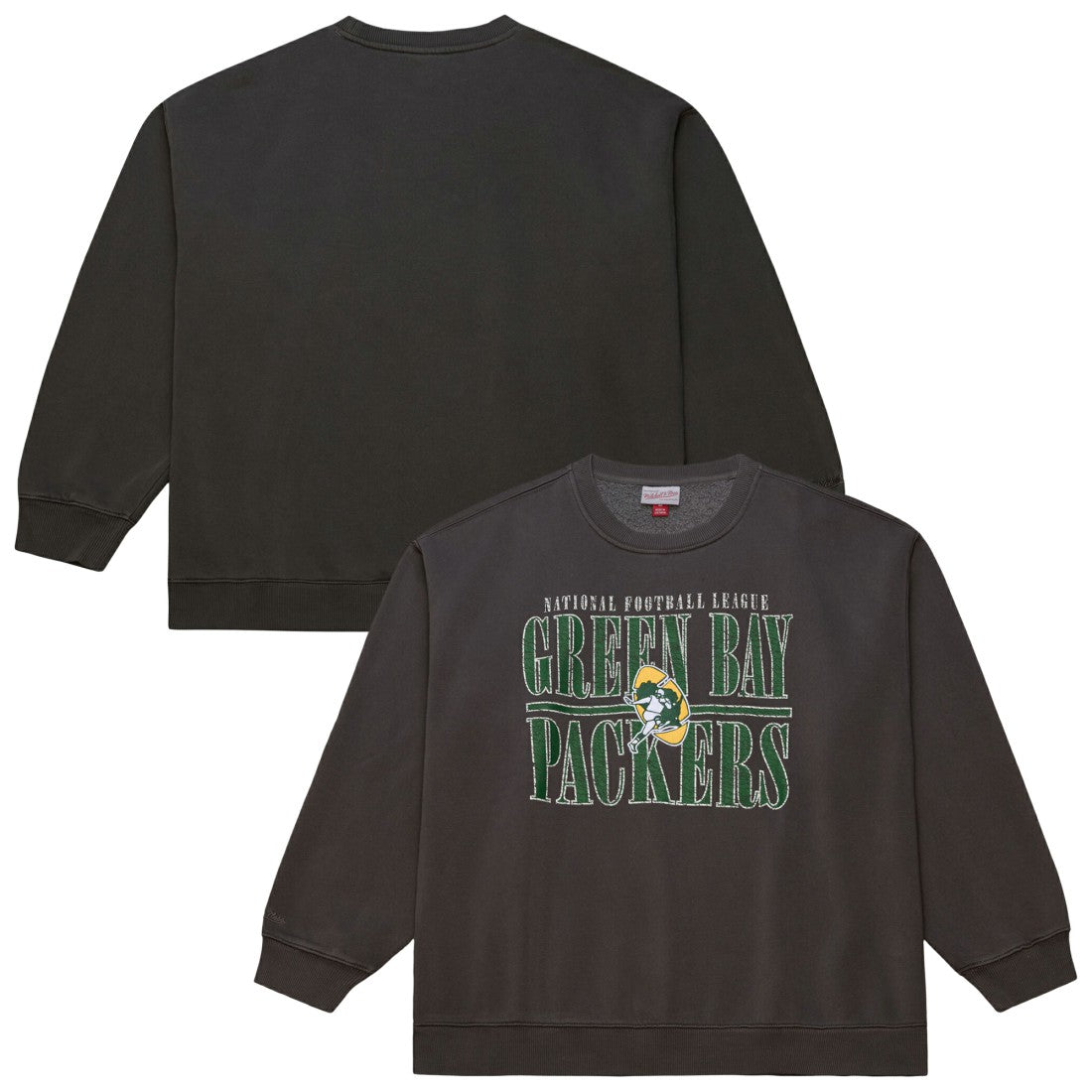 Green Bay Packers Downtown Crew Vintage Logo Sweatshirt Black - Mitchell & Ness
