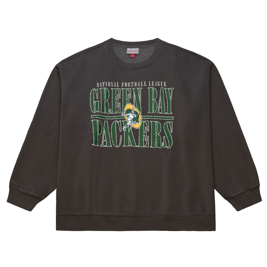 Green Bay Packers Downtown Crew Vintage Logo Sweatshirt Black - Mitchell & Ness