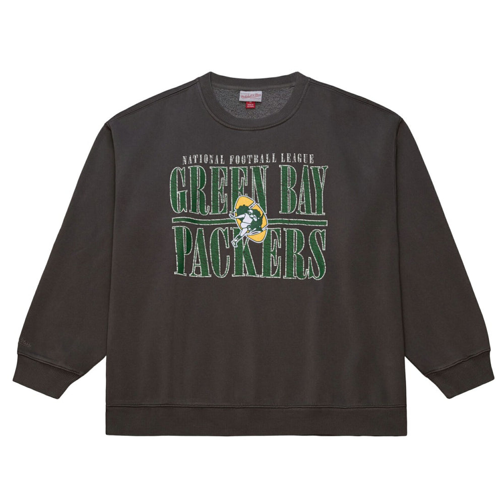 Green Bay Packers Downtown Crew Vintage Logo Sweatshirt Black - Mitchell & Ness