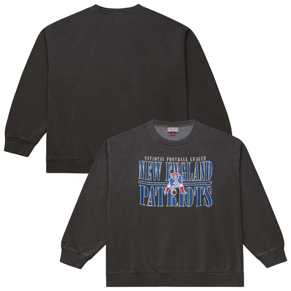 New England Patriots Downtown Crew Vintage Logo Sweatshirt Black - Mitchell & Ness