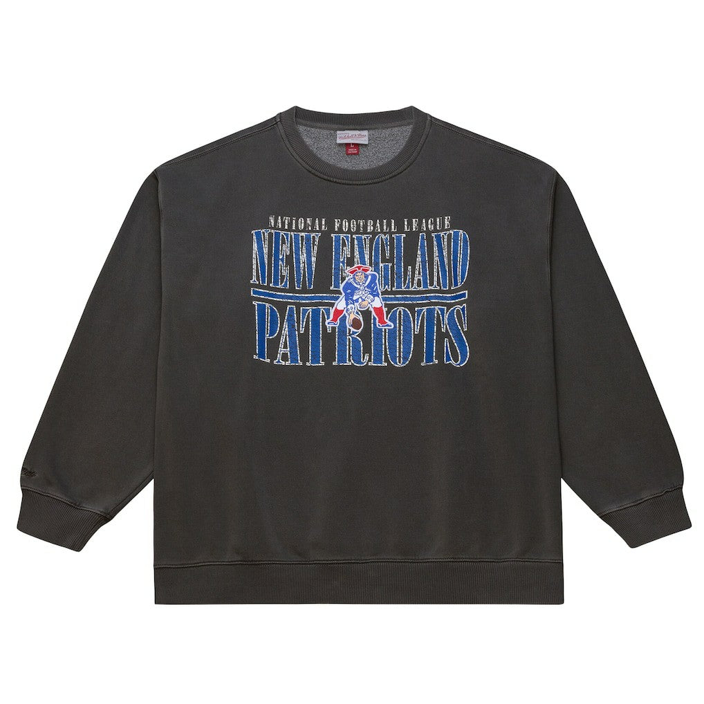 New England Patriots Downtown Crew Vintage Logo Sweatshirt Black - Mitchell & Ness