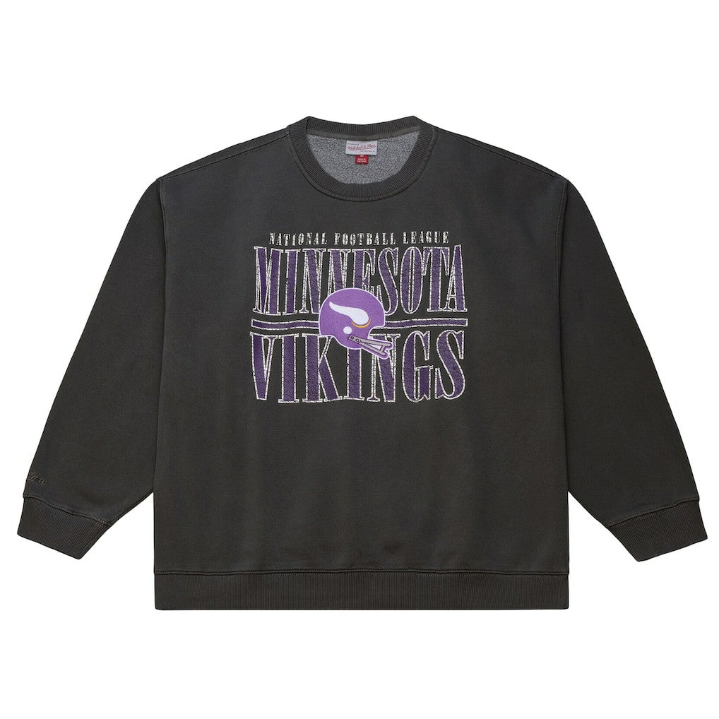 Minnesota Vikings Downtown Crew Vintage Logo Sweatshirt Black - Mitchell & Ness