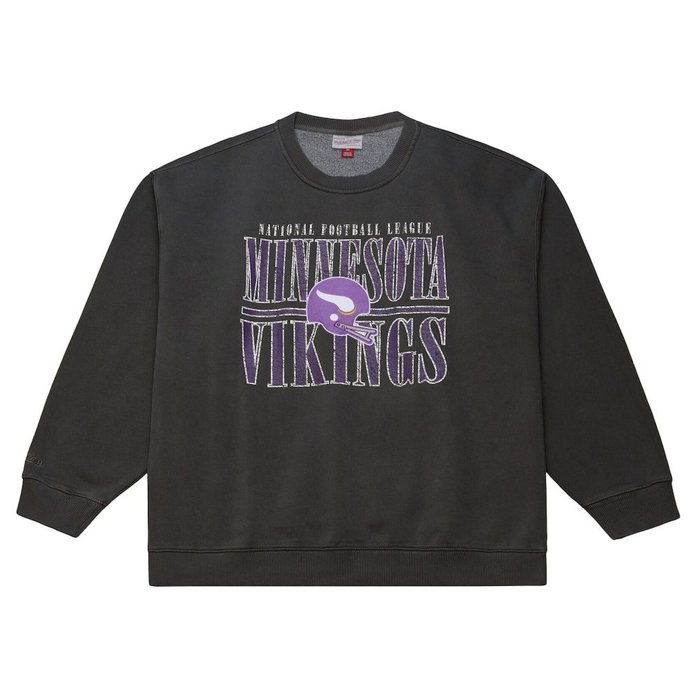 Minnesota Vikings Downtown Crew Vintage Logo Sweatshirt Black - Mitchell & Ness
