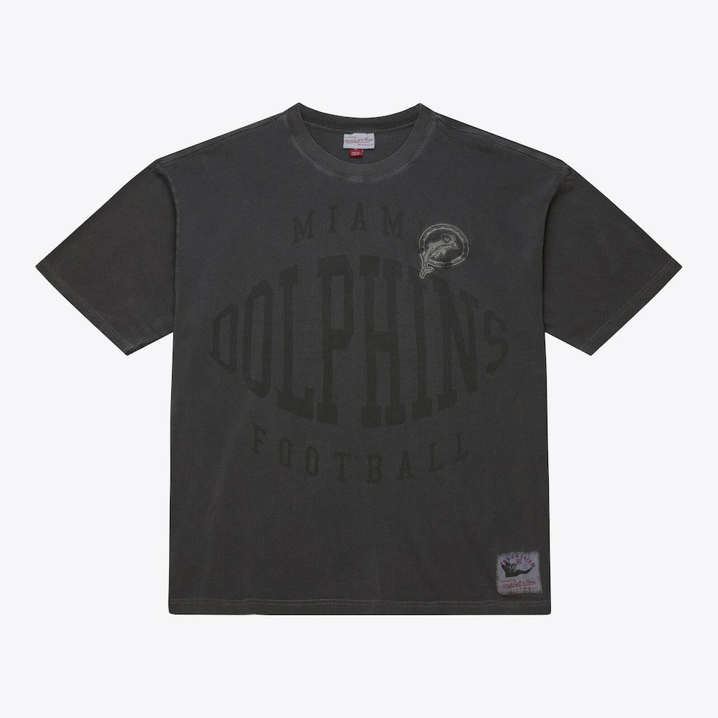 Miami Dolphins Downtown Collection Premium Vintage Logo T-Shirt Black - Mitchell & Ness