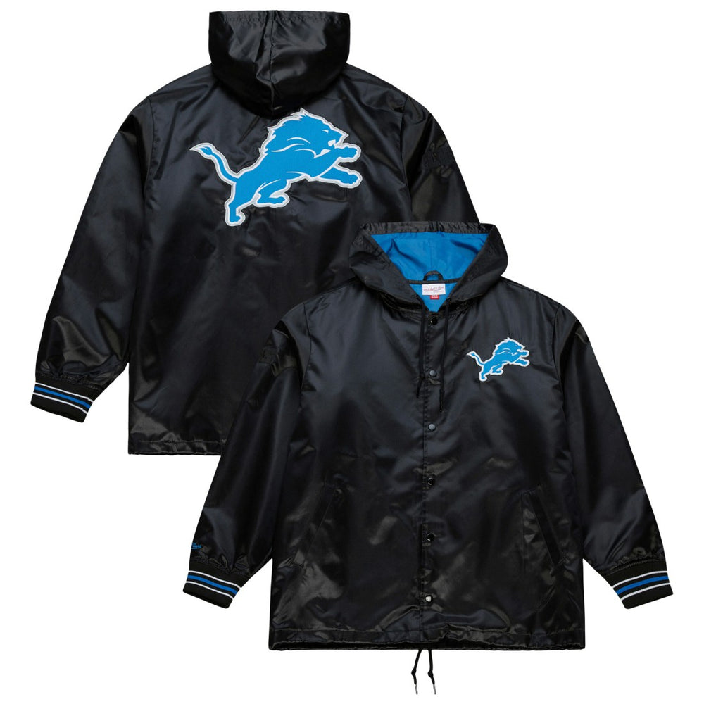 Detroit Lions Downtown Satin Full-Snap Hooded Jacket Black - Mitchell & Ness