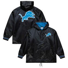 Detroit Lions Downtown Satin Full-Snap Hooded Jacket Black - Mitchell & Ness