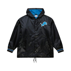 Detroit Lions Downtown Satin Full-Snap Hooded Jacket Black - Mitchell & Ness