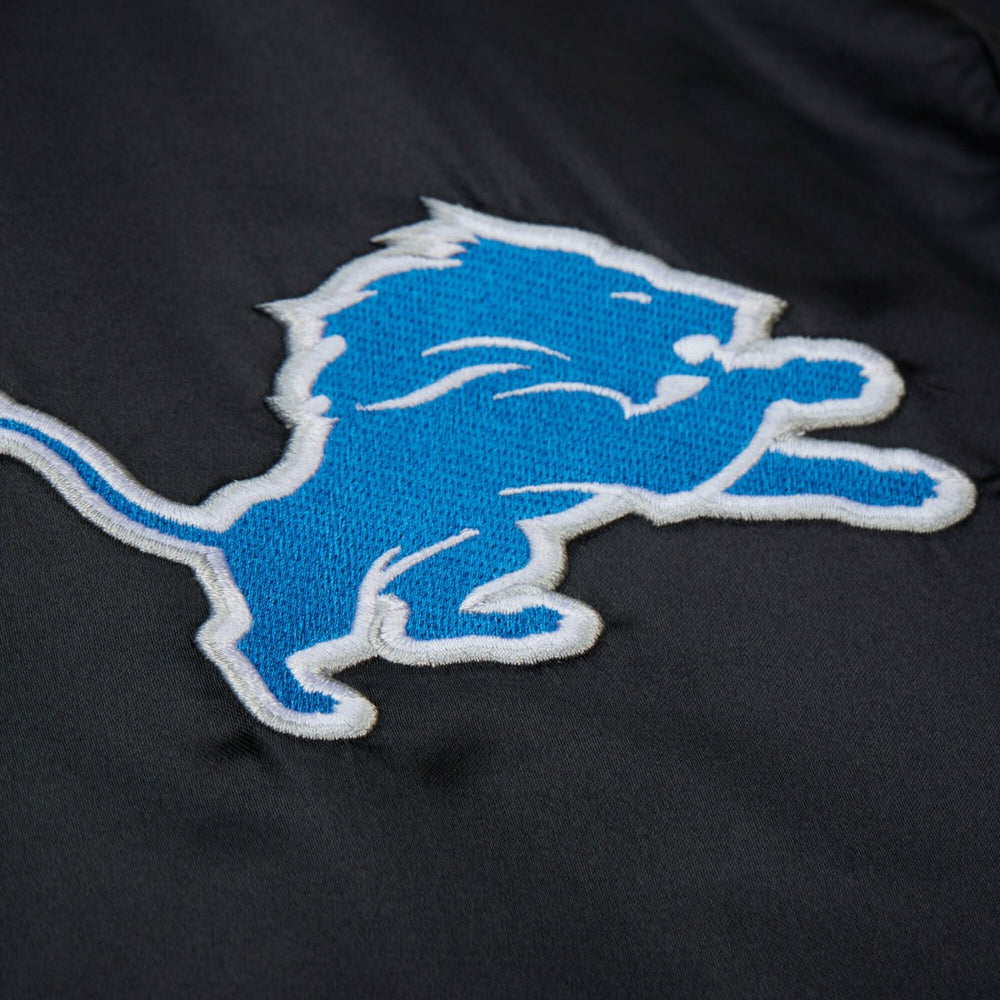 Detroit Lions Downtown Satin Full-Snap Hooded Jacket Black - Mitchell & Ness
