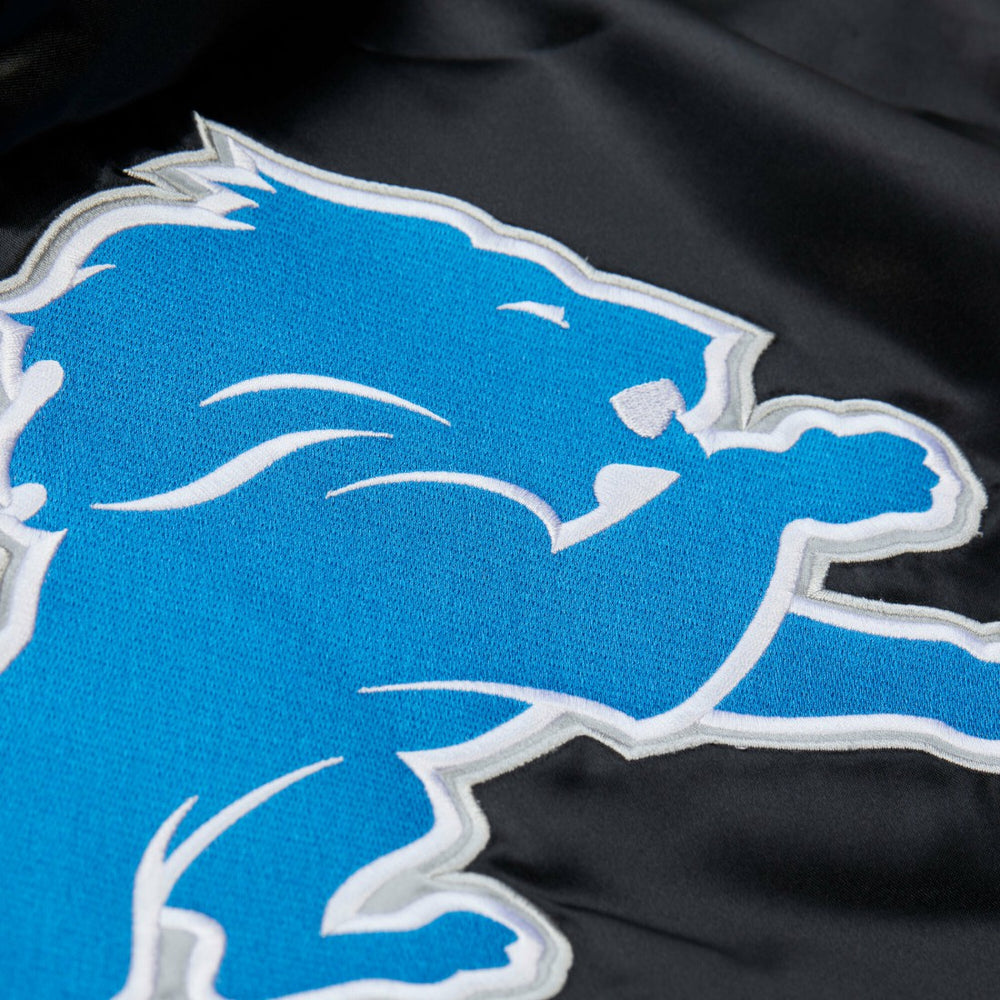 Detroit Lions Downtown Satin Full-Snap Hooded Jacket Black - Mitchell & Ness