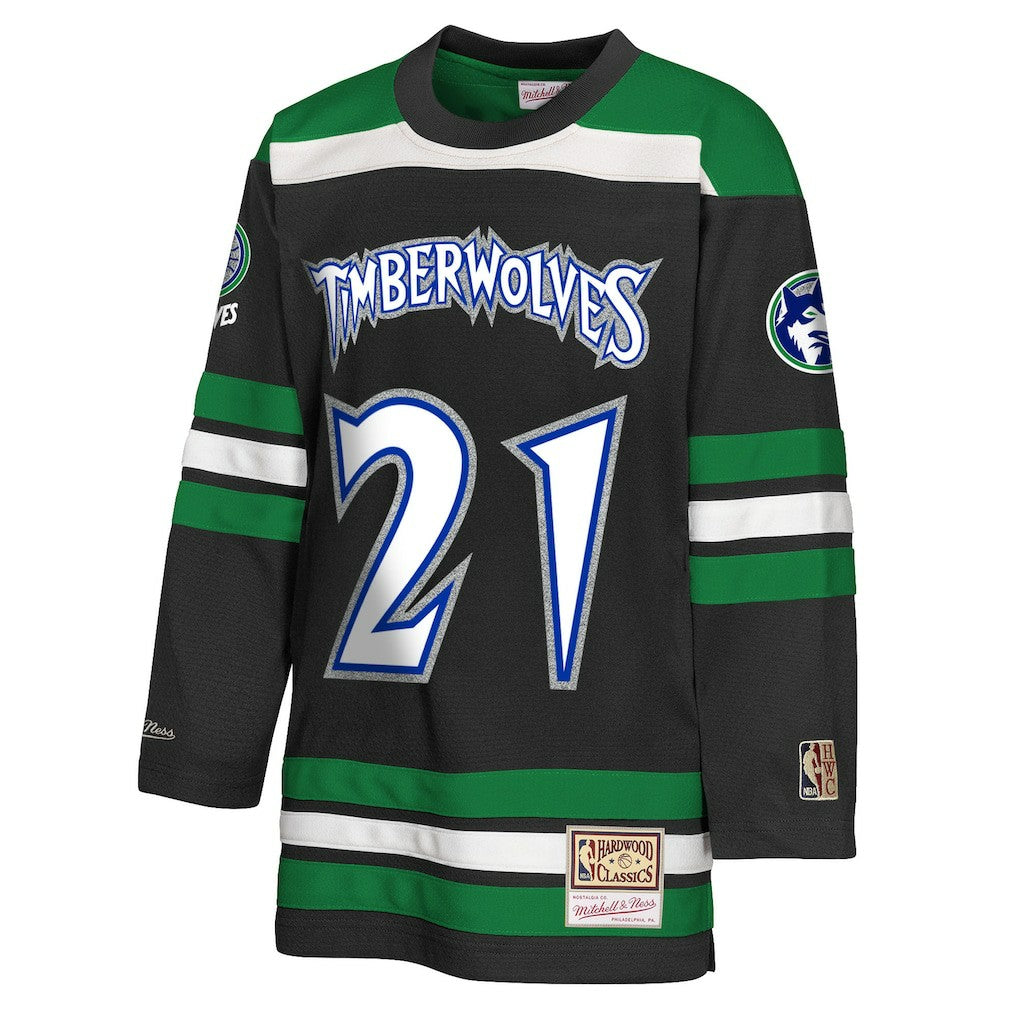Mitchell & Ness - Kevin Garnett Minnesota Timberwolves Youth Maxxed Out 2.0 Fashion Hockey Jersey - Black