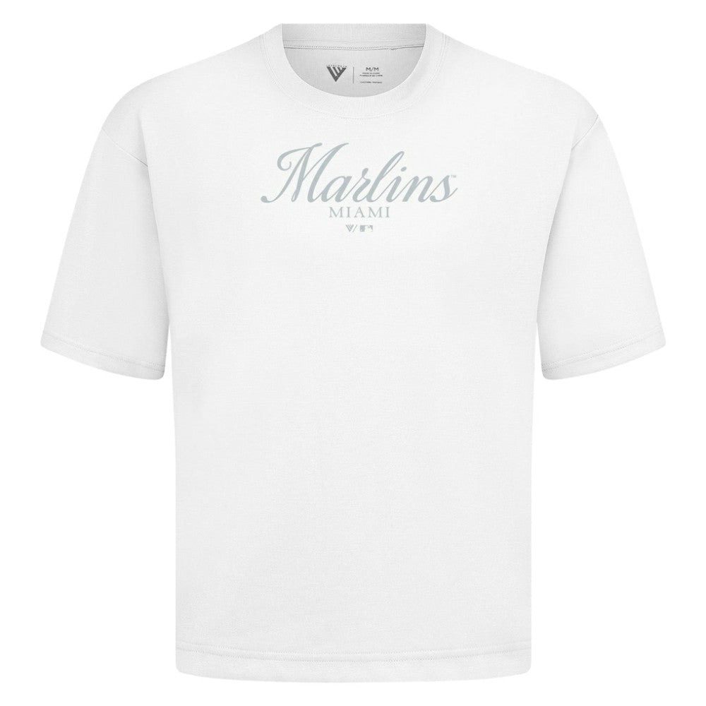 Miami Marlins Levelwear Ethereal Oversized Luxe Signature Knit T-Shirt On Sale