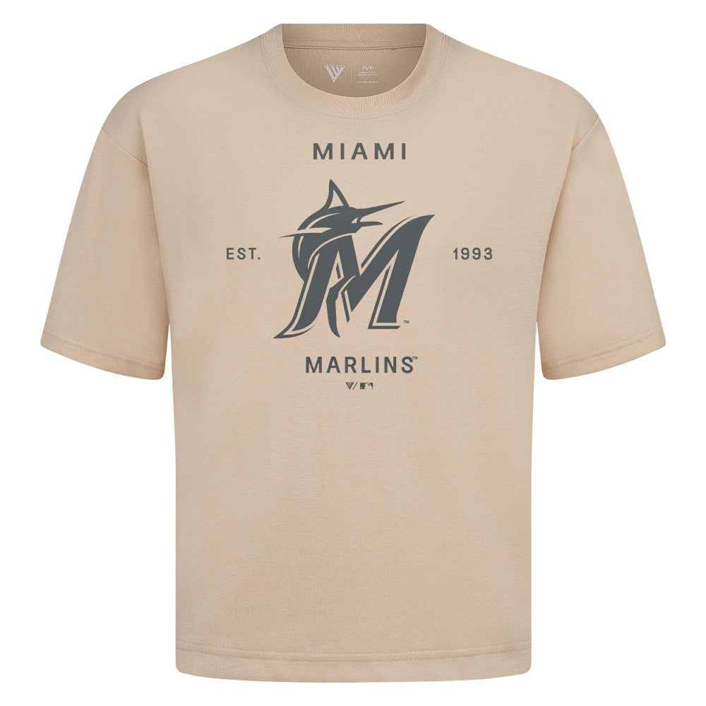 Miami Marlins Levelwear Crossway Oversized Luxe Signature Knit T-Shirt Clearance