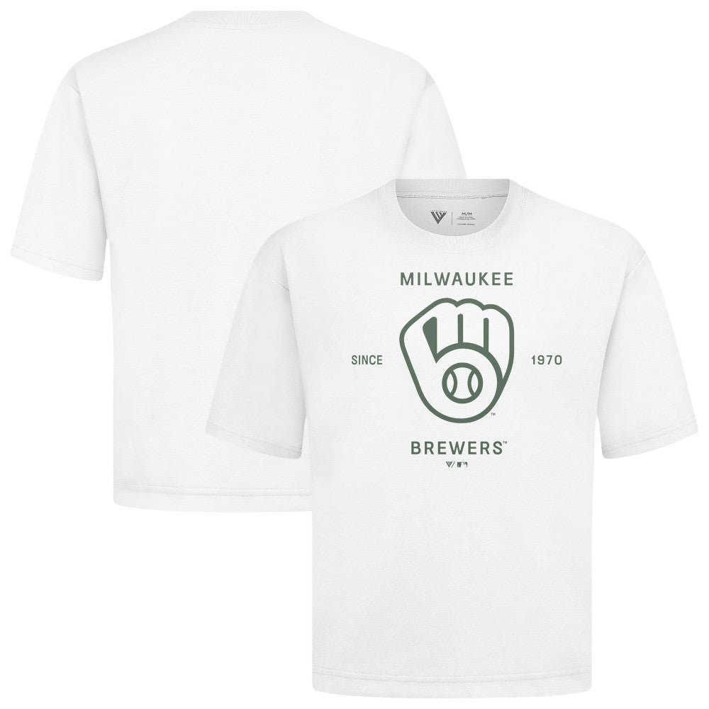 Milwaukee Brewers Levelwear Crossway Oversized Luxe Signature Knit T-Shirt On Sale