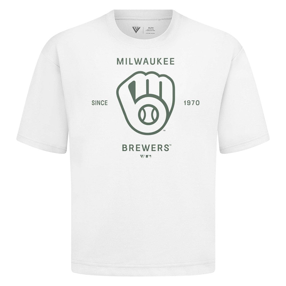 Milwaukee Brewers Levelwear Crossway Oversized Luxe Signature Knit T-Shirt On Sale