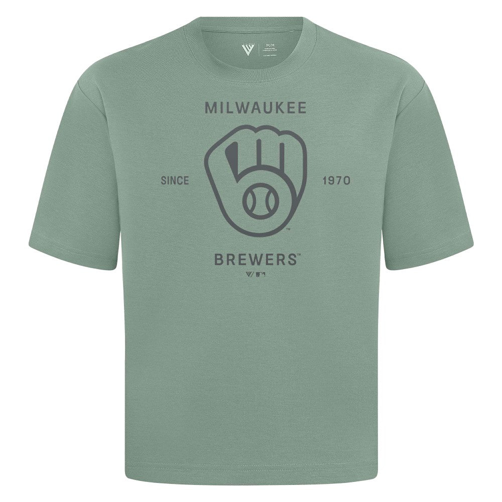 Milwaukee Brewers Levelwear Crossway Oversized Luxe Signature Knit T-Shirt On Sale