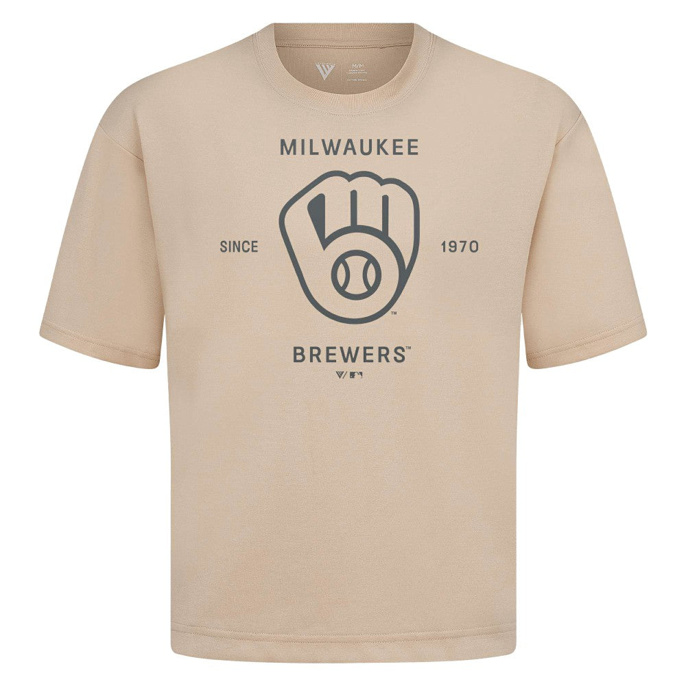 Milwaukee Brewers Levelwear Crossway Oversized Luxe Signature Knit T-Shirt Lifestyle