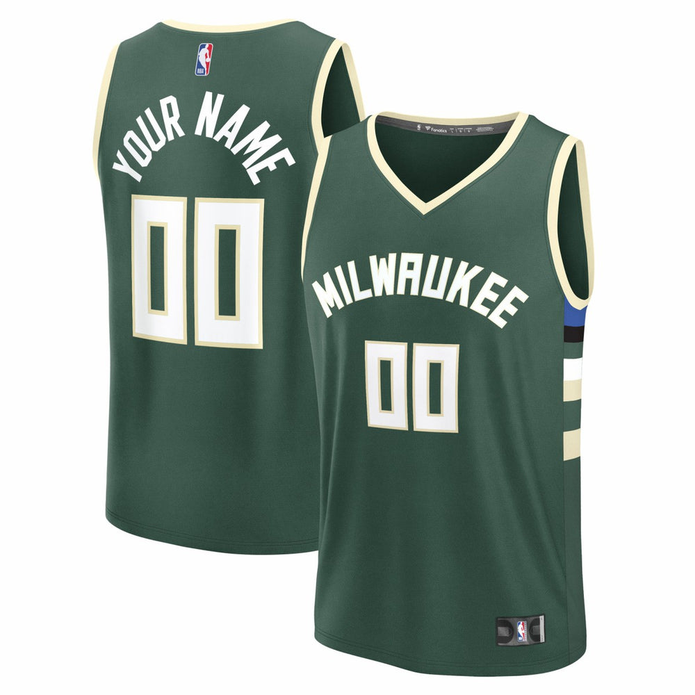 Fanatics - Milwaukee Bucks Youth Fast Break Custom Replica Jersey - Green - Icon Edition